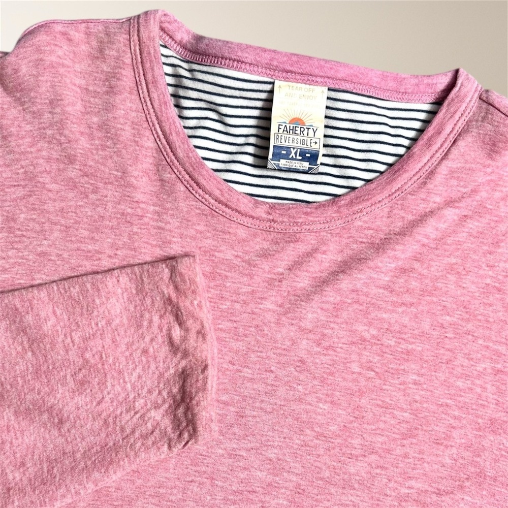 Faherty XL‎ Reversible Long Sleeve Tee Pink Blue Stripe Pima Cotton Soft Coastal